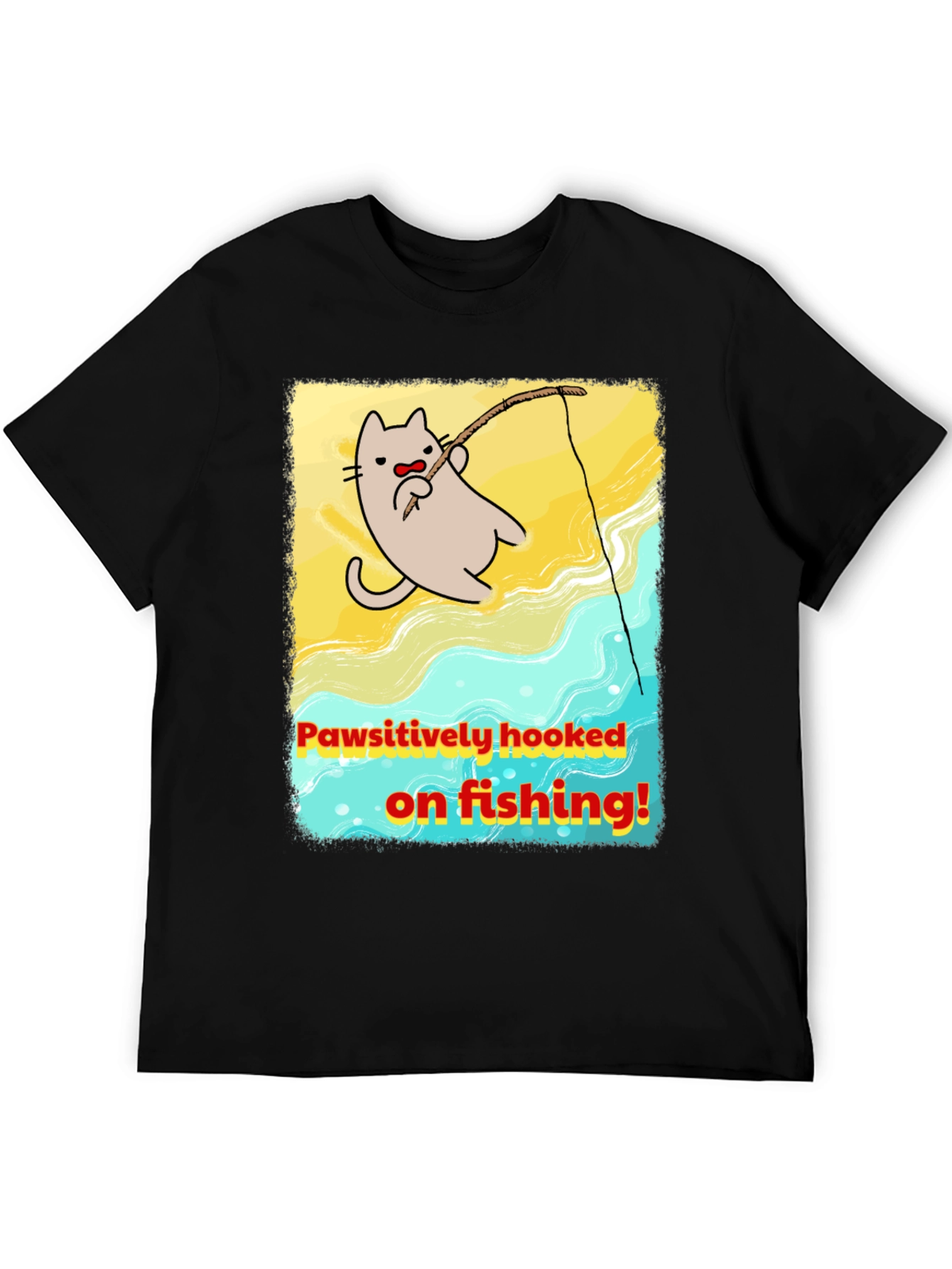 Pawsitively Hooked Cat Fishing Graphic Tee
