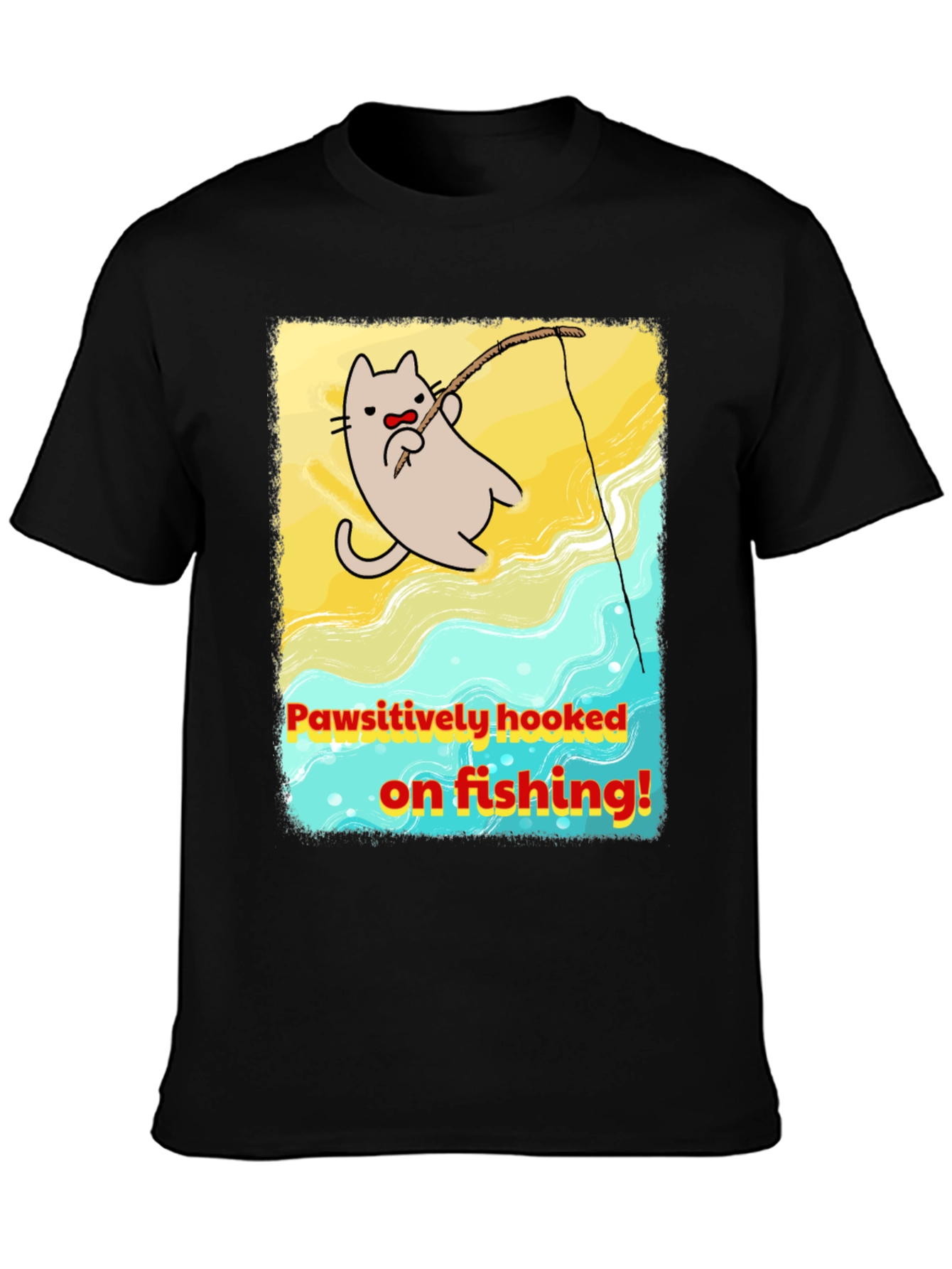 Pawsitively Hooked Cat Fishing Graphic Tee