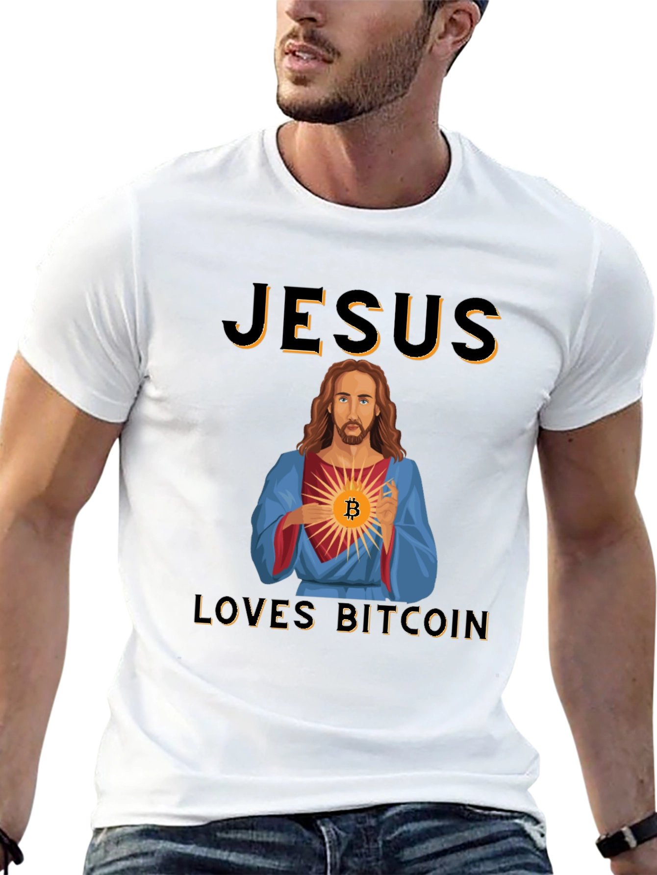 Jesus Loves Bitcoin Graphic T-Shirt Crypto Black