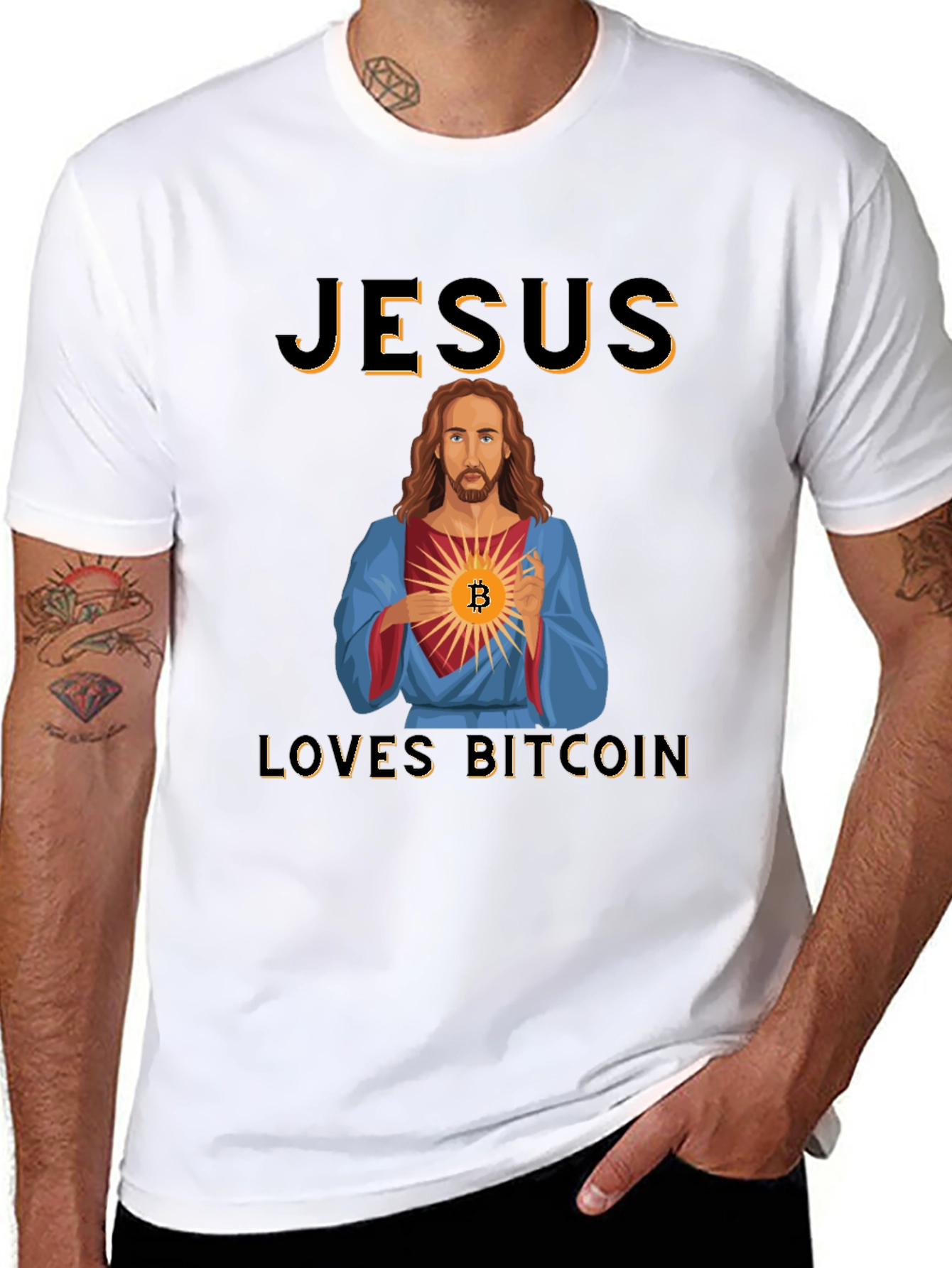 Jesus Loves Bitcoin Graphic T-Shirt Crypto Black