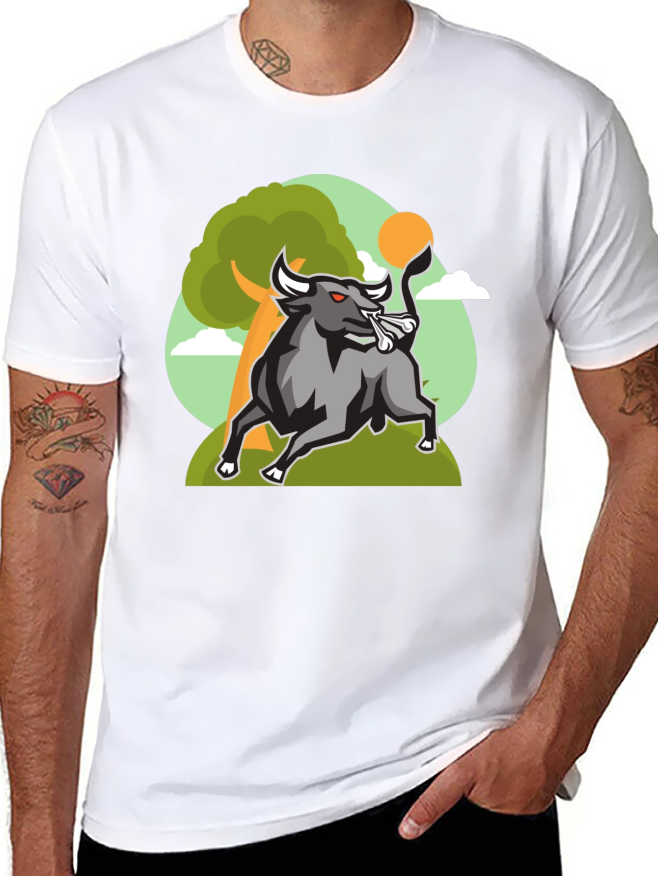 Raging Bull Graphic Tee - Cool Cartoon Design