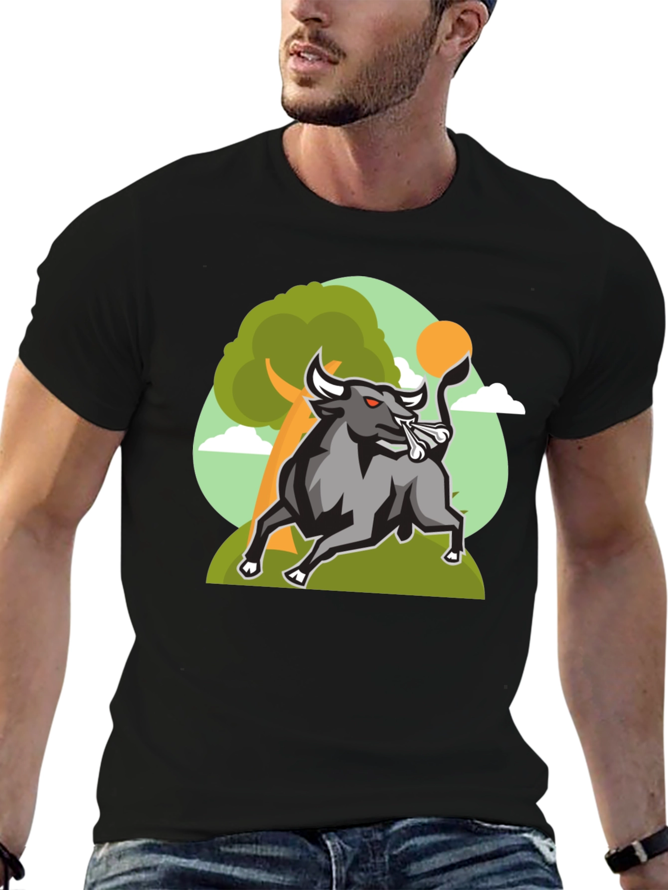 Raging Bull Graphic Tee - Cool Cartoon Design