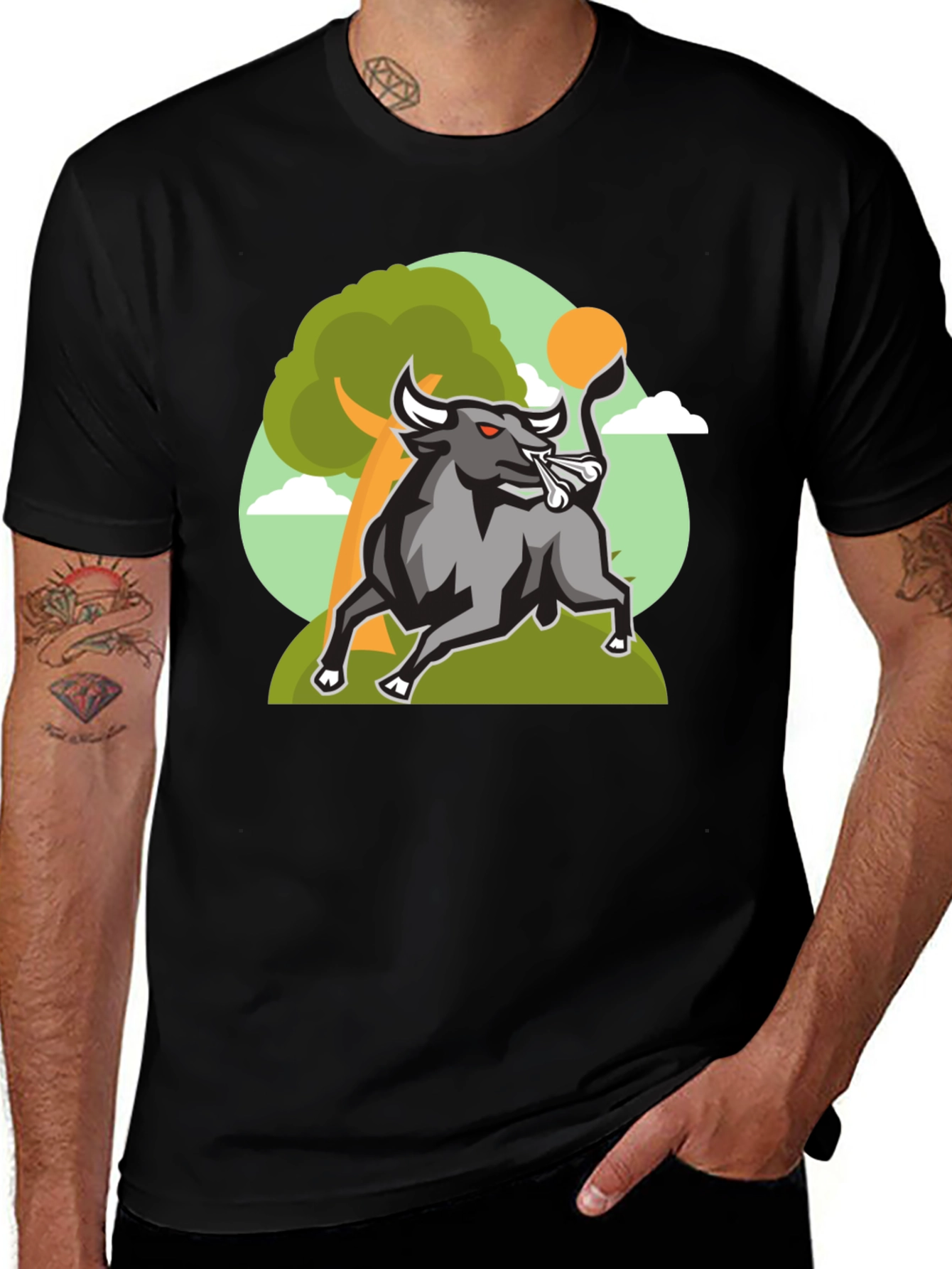 Raging Bull Graphic Tee - Cool Cartoon Design