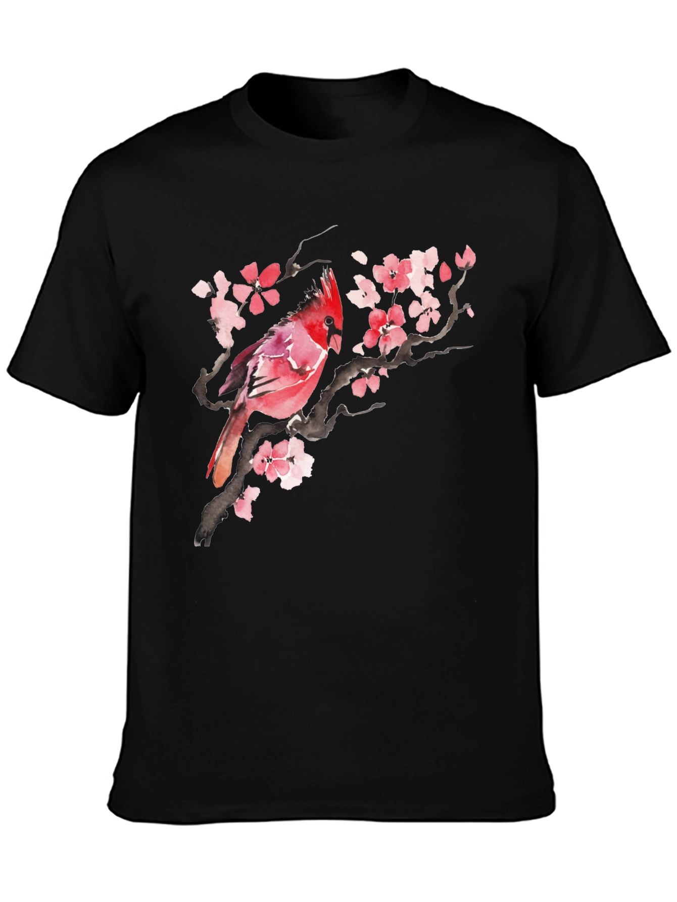 Cardinal & Cherry Blossom Black T-Shirt