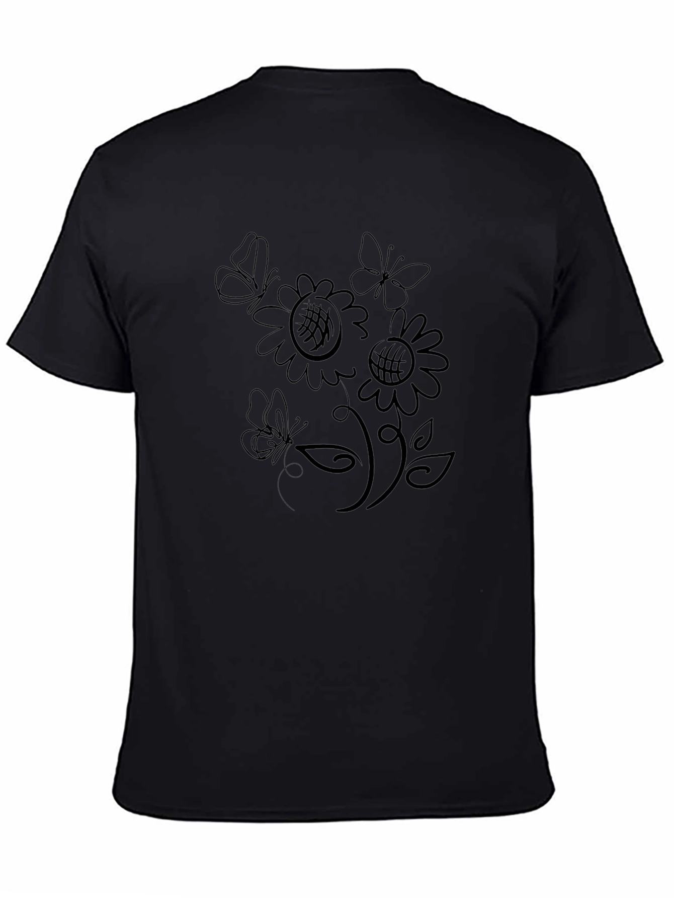 Butterfly & Sunflower Graphic T-Shirt - Black