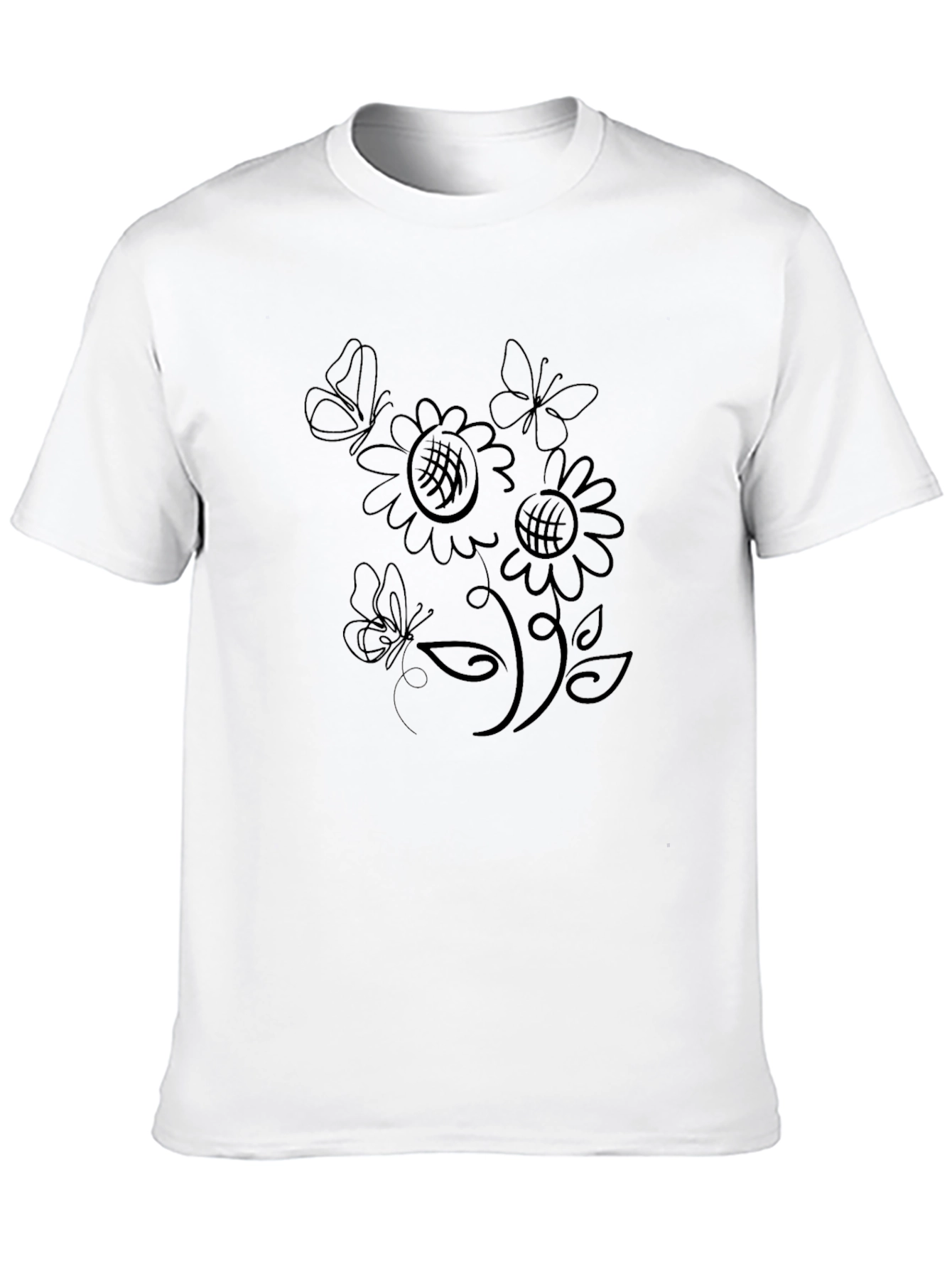 Butterfly & Sunflower Graphic T-Shirt - Black