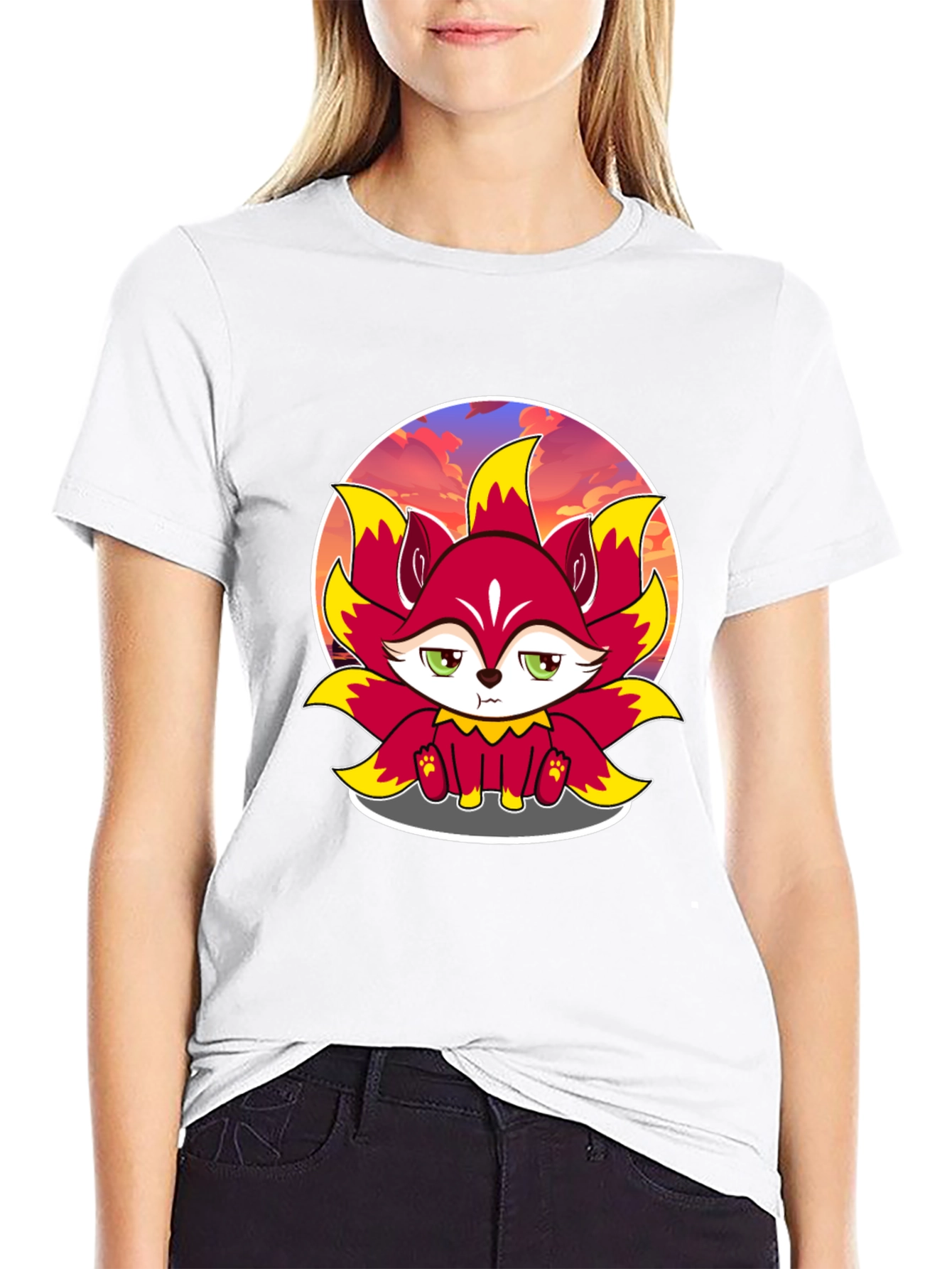 Cartoon Fox Graphic Tee - Black T-Shirt