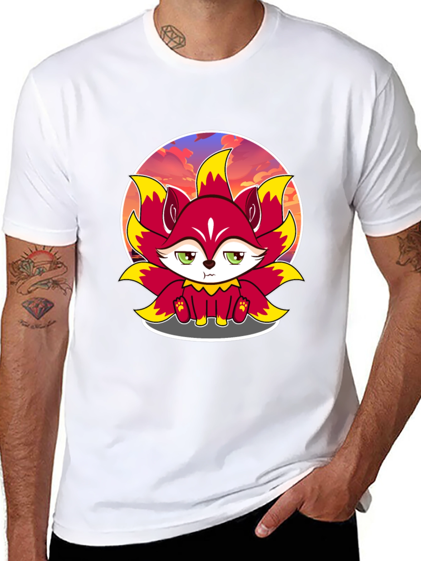 Cartoon Fox Graphic Tee - Black T-Shirt
