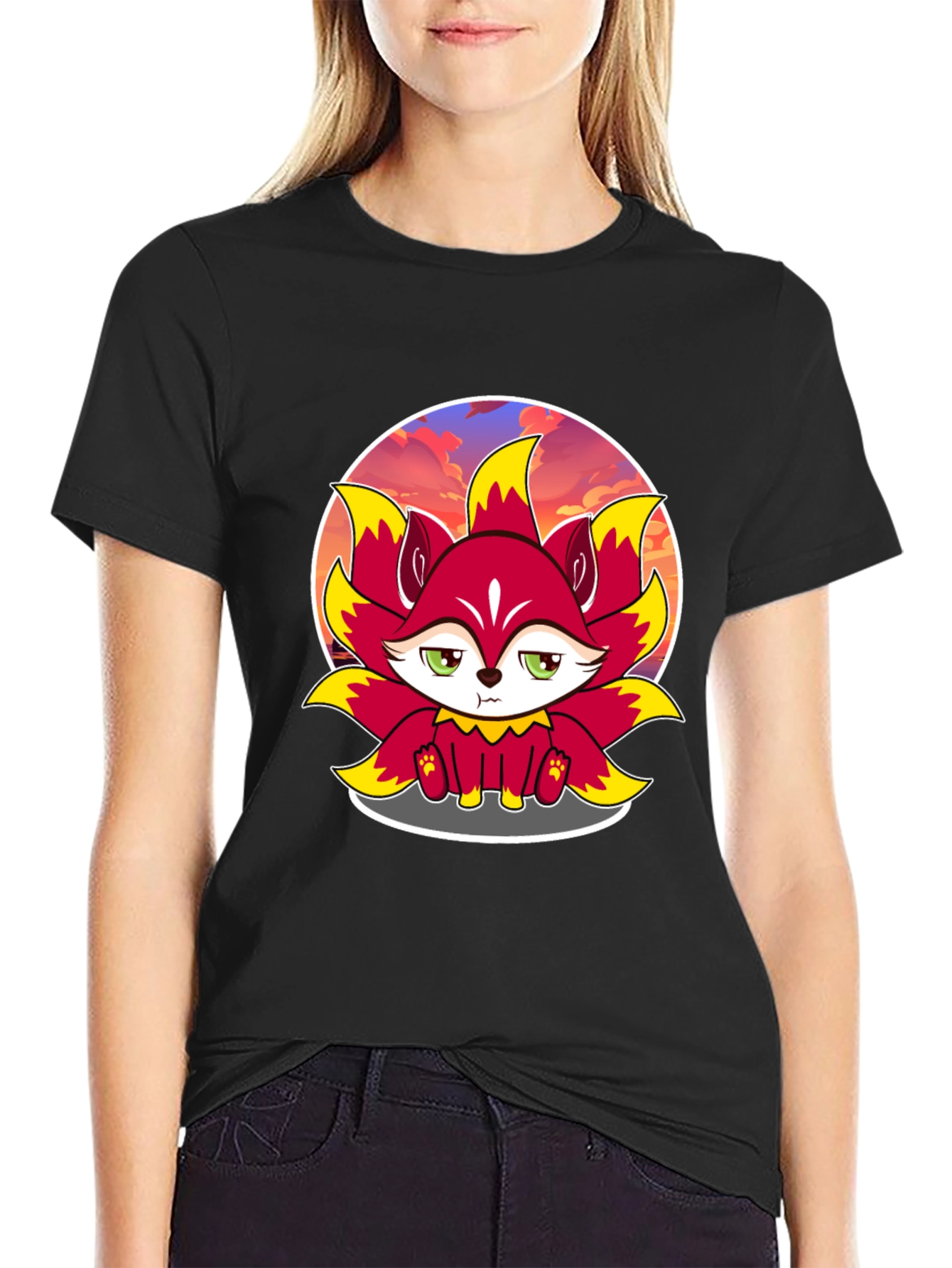 Cartoon Fox Graphic Tee - Black T-Shirt