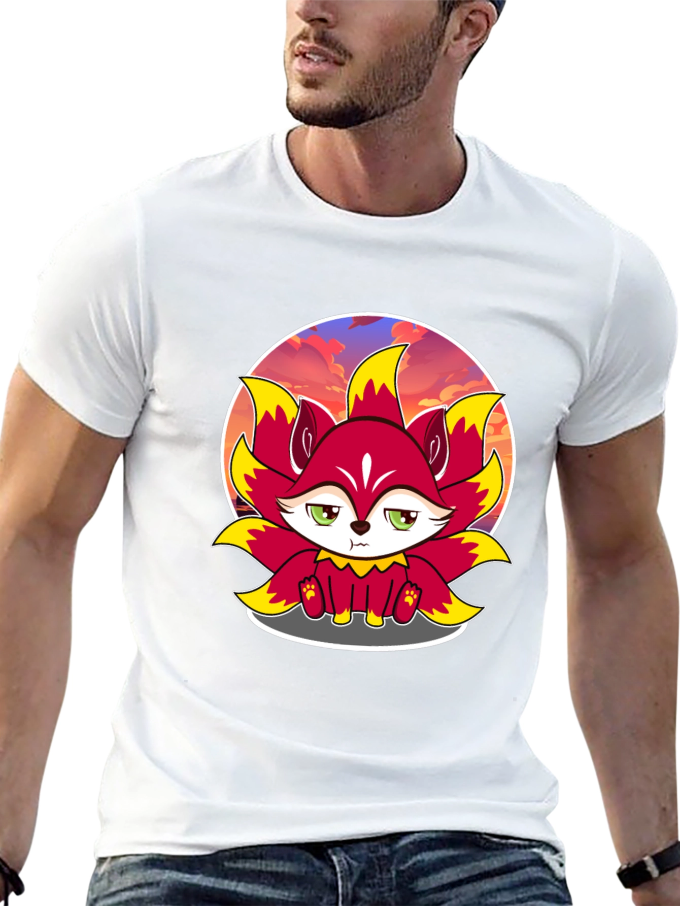 Cartoon Fox Graphic Tee - Black T-Shirt