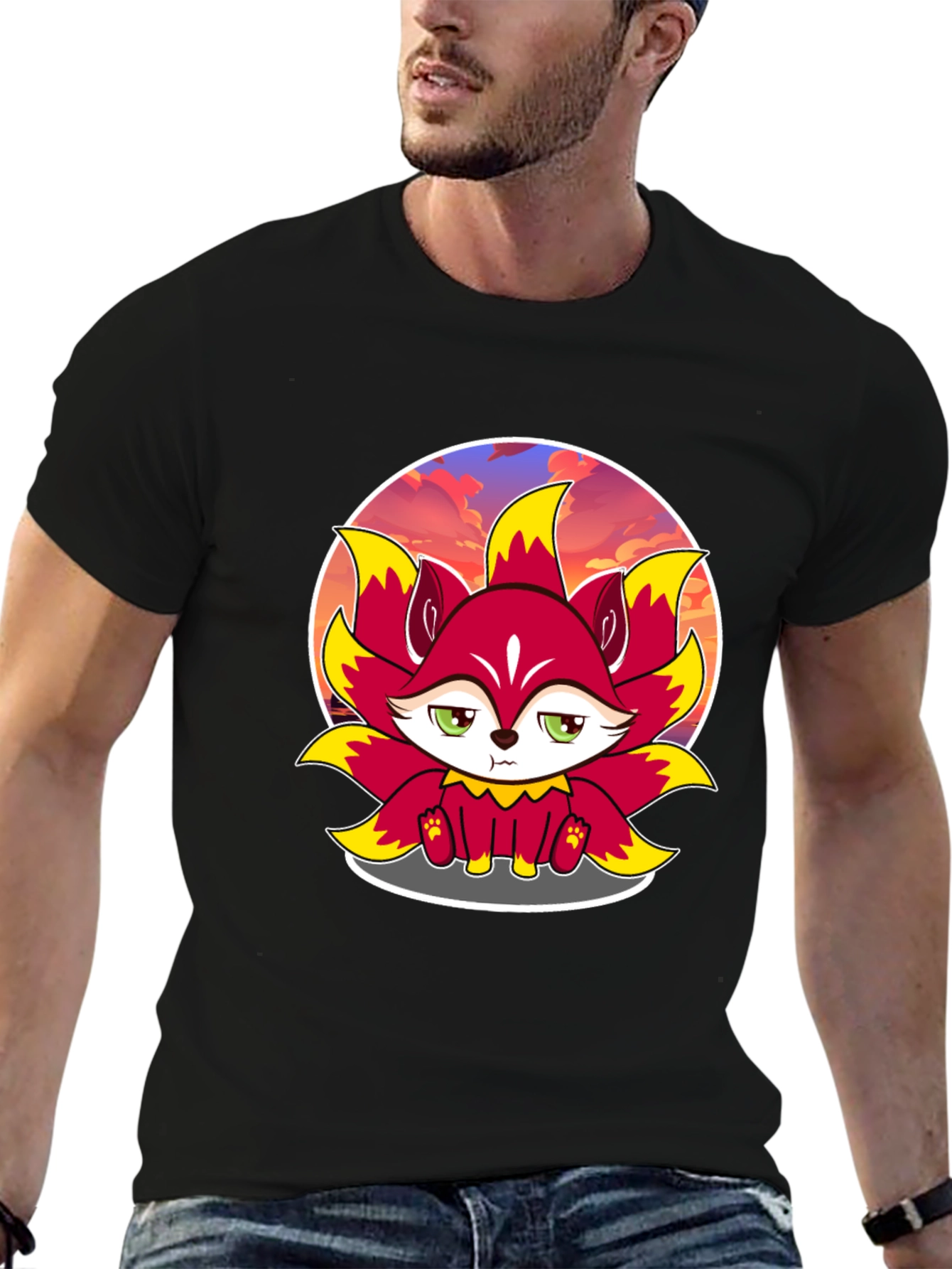 Cartoon Fox Graphic Tee - Black T-Shirt