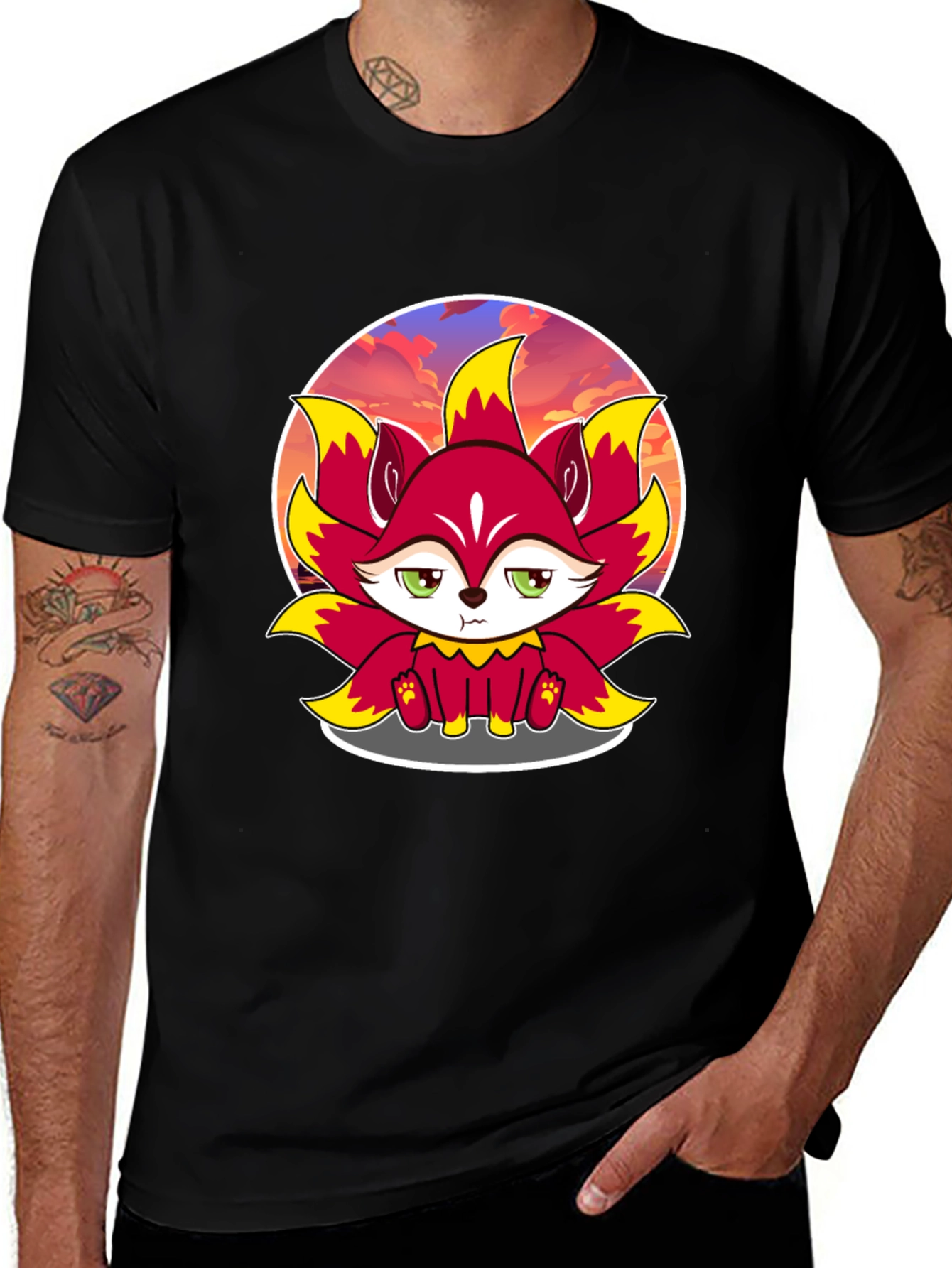 Cartoon Fox Graphic Tee - Black T-Shirt