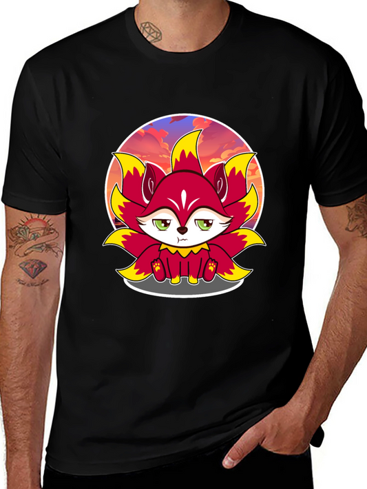 Cartoon Fox Graphic Tee - Black T-Shirt