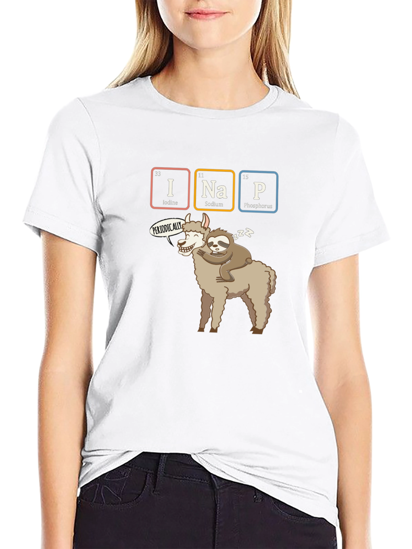 I Nap Periodically T-Shirt Funny Chemistry Sloth Llama Tee