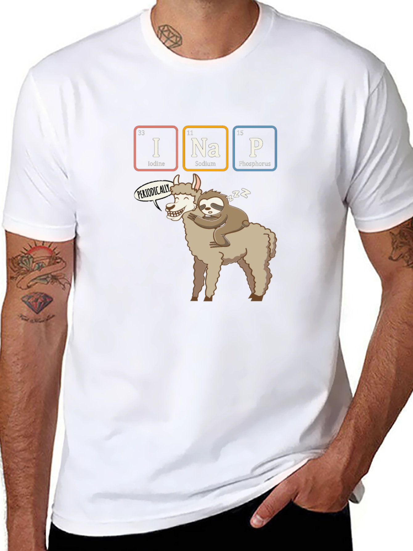 I Nap Periodically T-Shirt Funny Chemistry Sloth Llama Tee