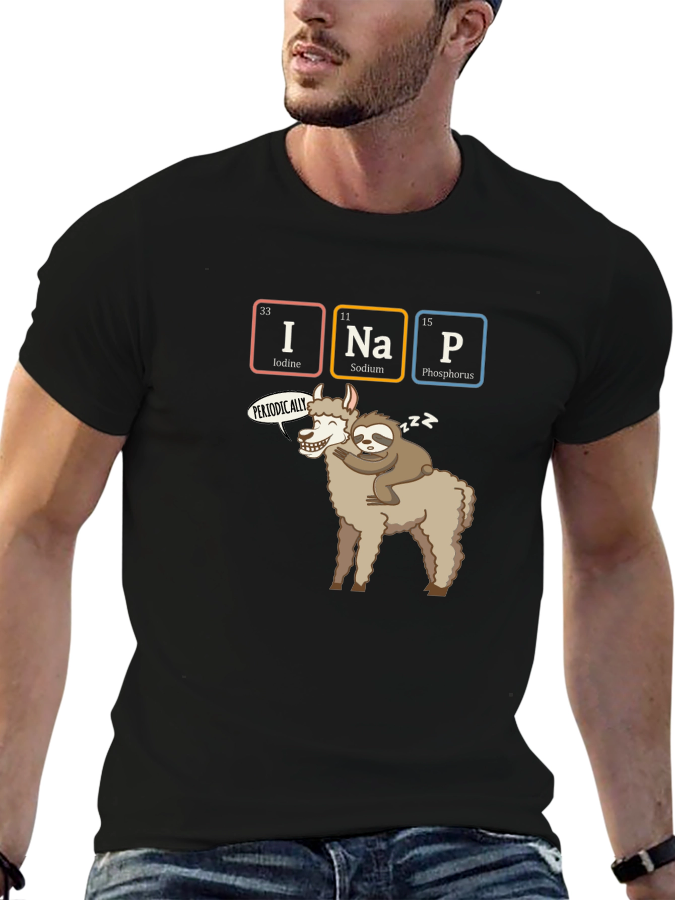I Nap Periodically T-Shirt Funny Chemistry Sloth Llama Tee