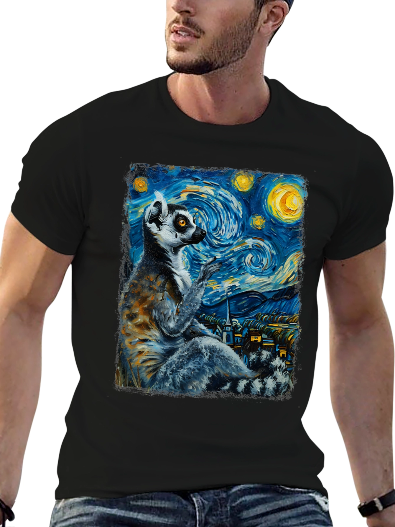 Lemur Starry Night T-Shirt - Unique Art Tee