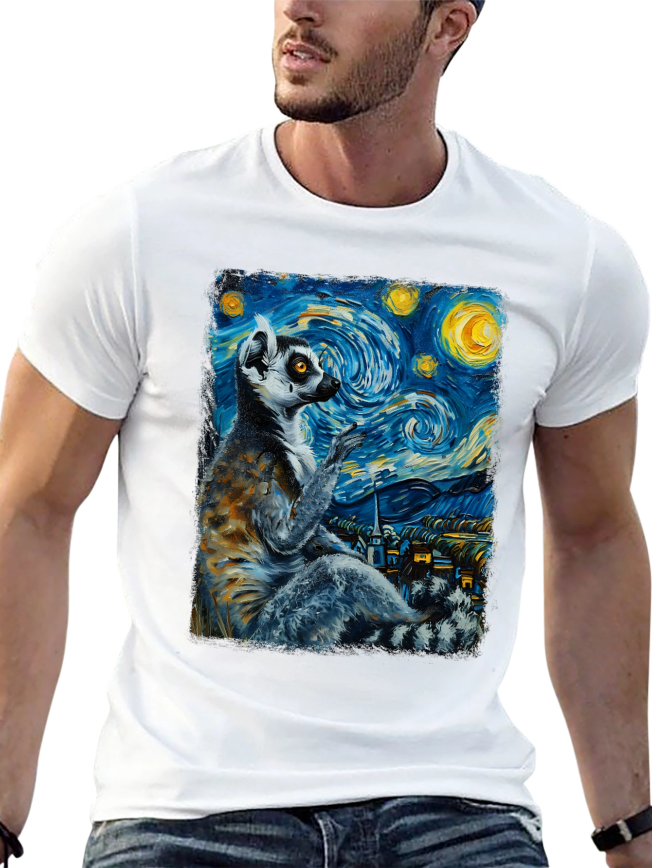 Lemur Starry Night T-Shirt - Unique Art Tee