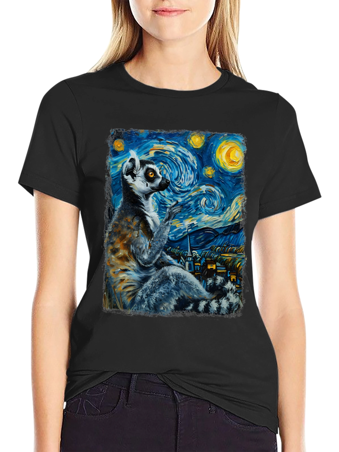 Lemur Starry Night T-Shirt - Unique Art Tee