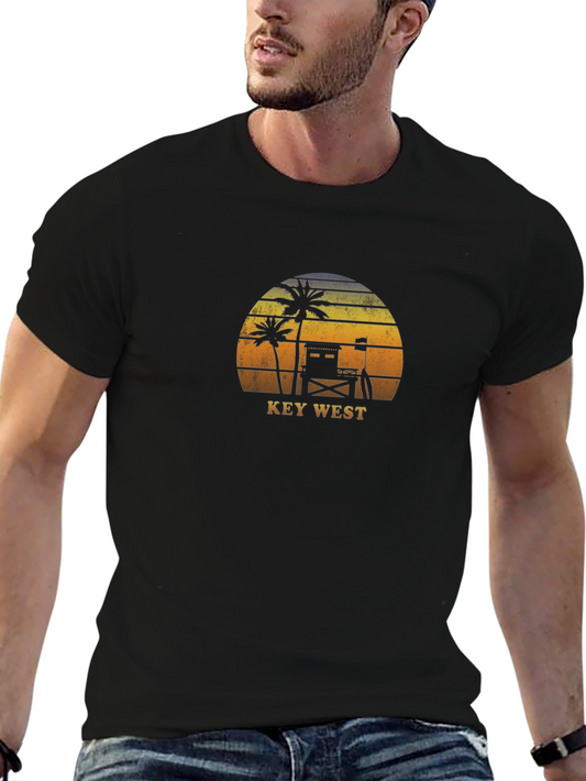 Key West Sunset Palm Tee - Vintage Style T-Shirt