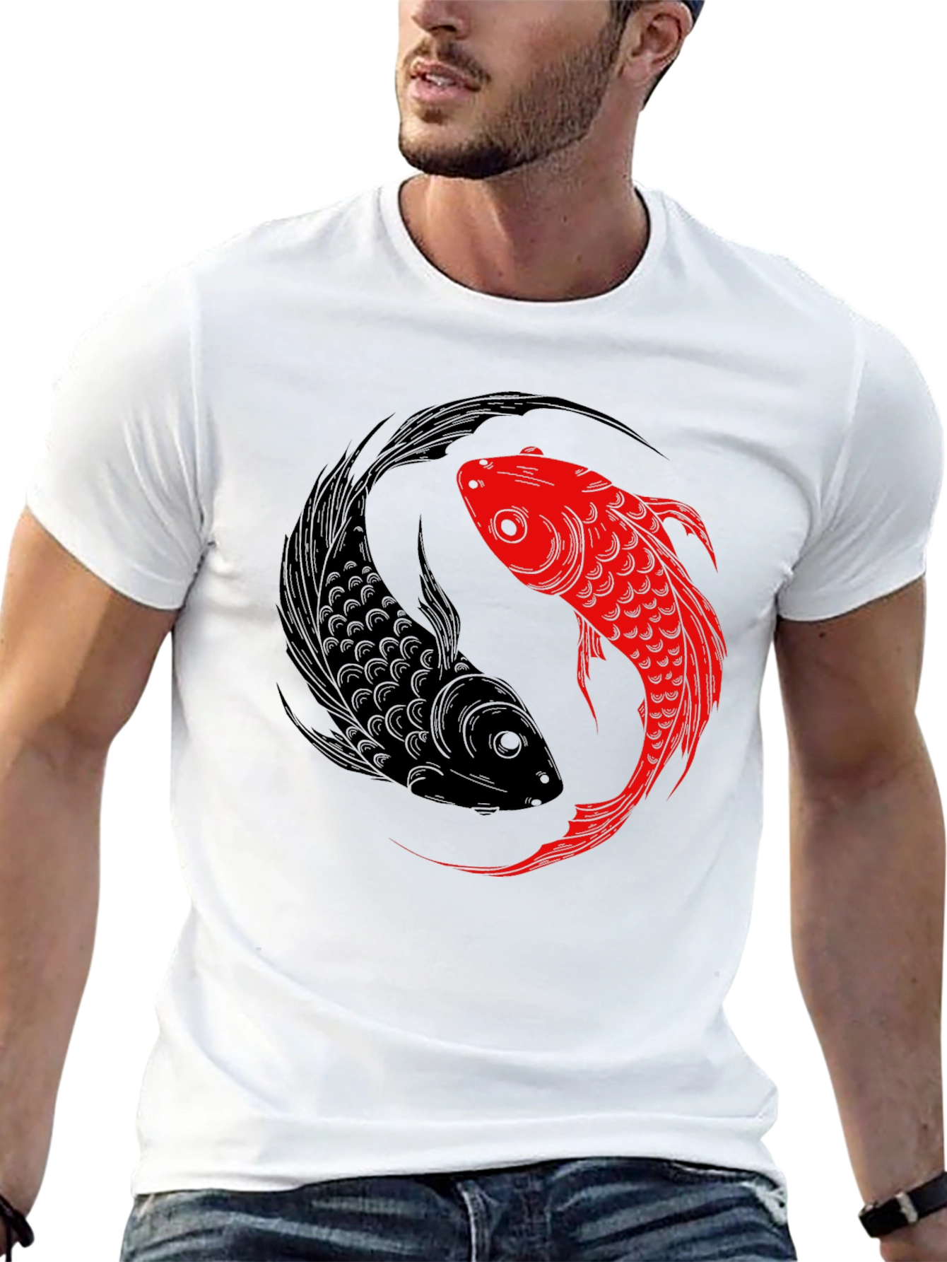 Yin Yang Koi Fish Graphic Tee - Black