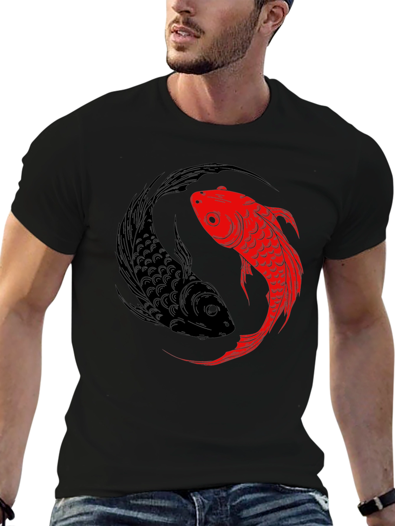 Yin Yang Koi Fish Graphic Tee - Black