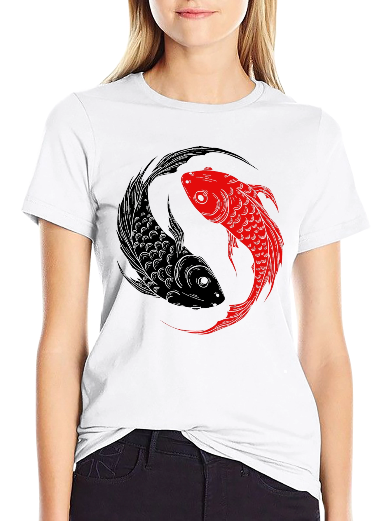 Yin Yang Koi Fish Graphic Tee - Black