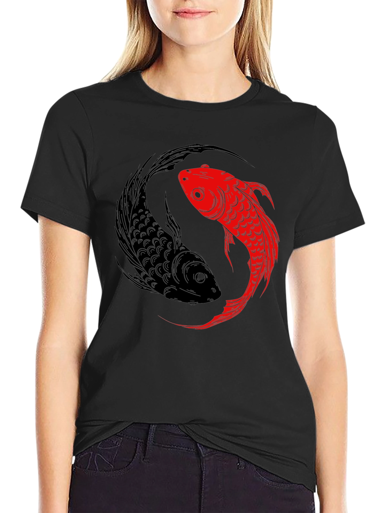 Yin Yang Koi Fish Graphic Tee - Black