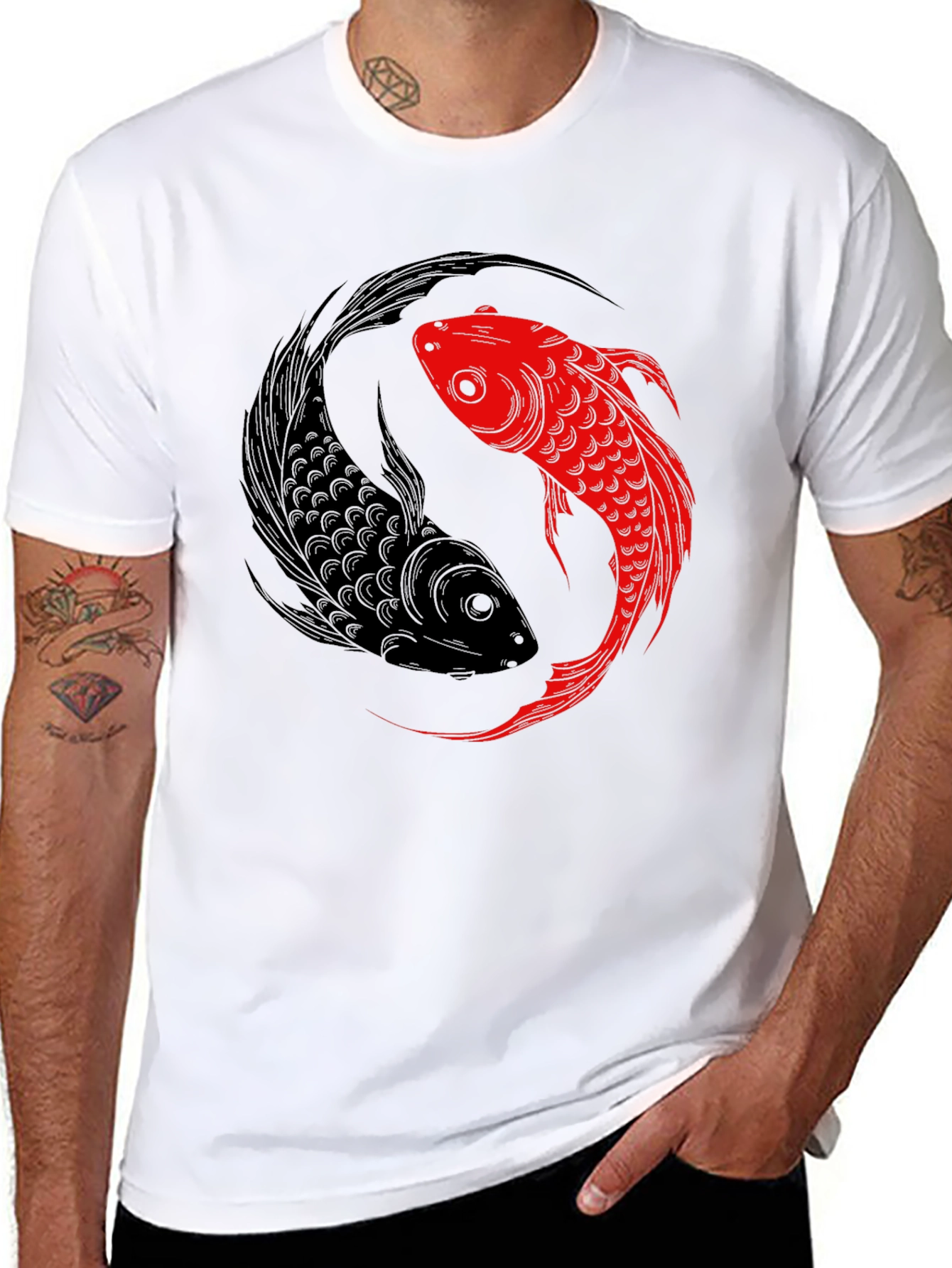 Yin Yang Koi Fish Graphic Tee - Black