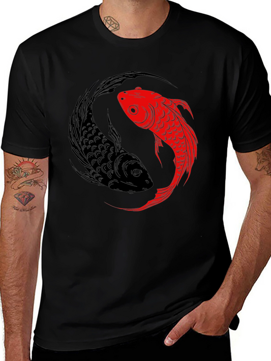 Yin Yang Koi Fish Graphic Tee - Black