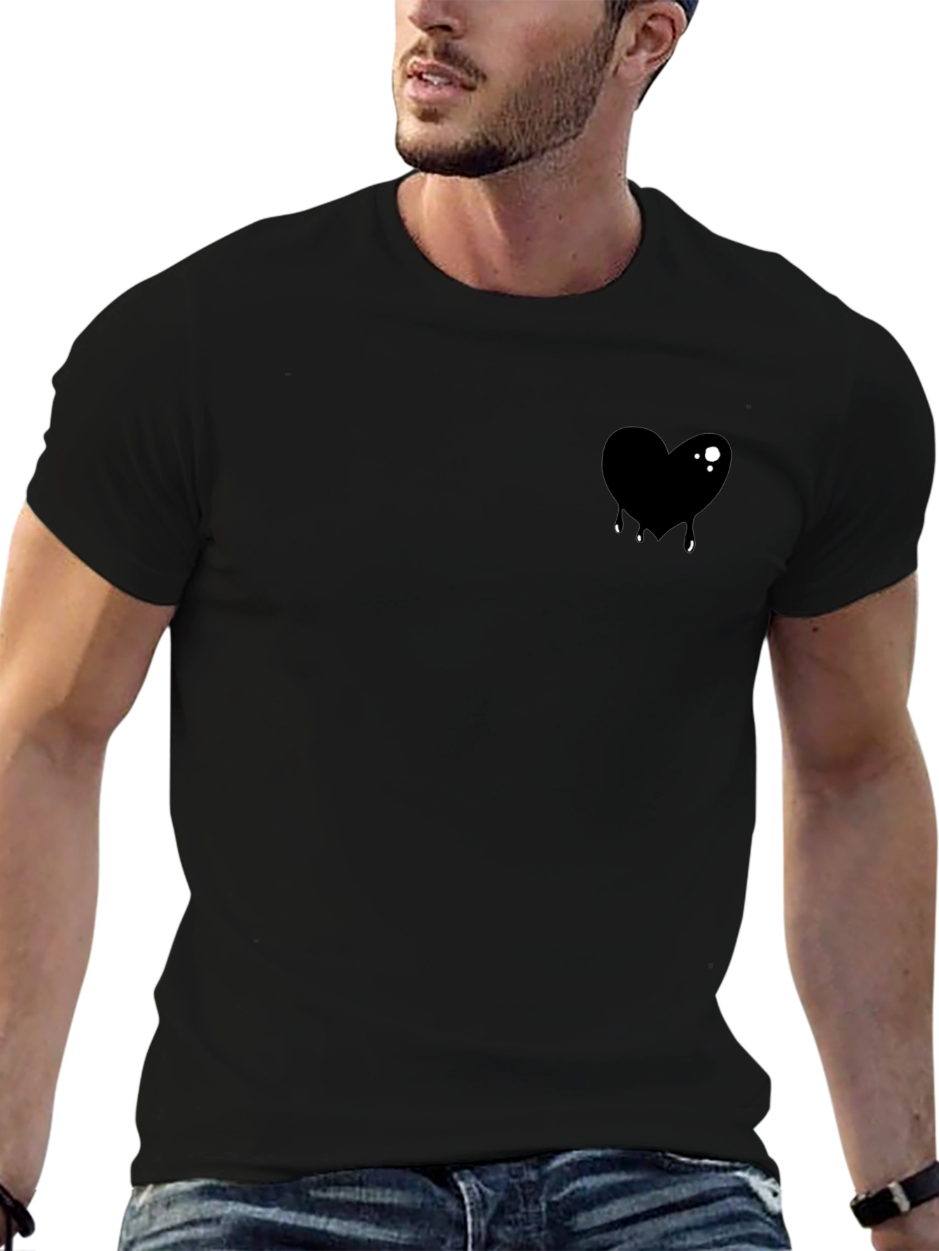 Mens Black T-Shirt with Dripping Heart Graphic