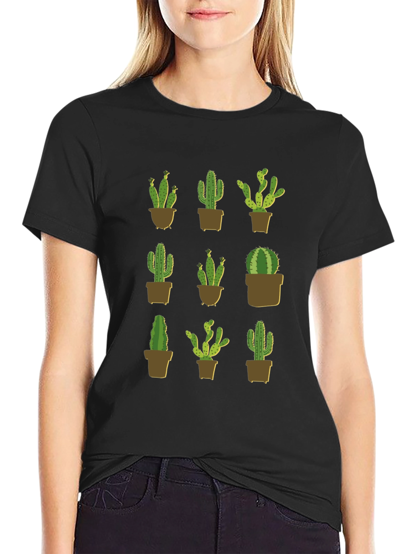 Cactus Plant Graphic Print Black T-Shirt