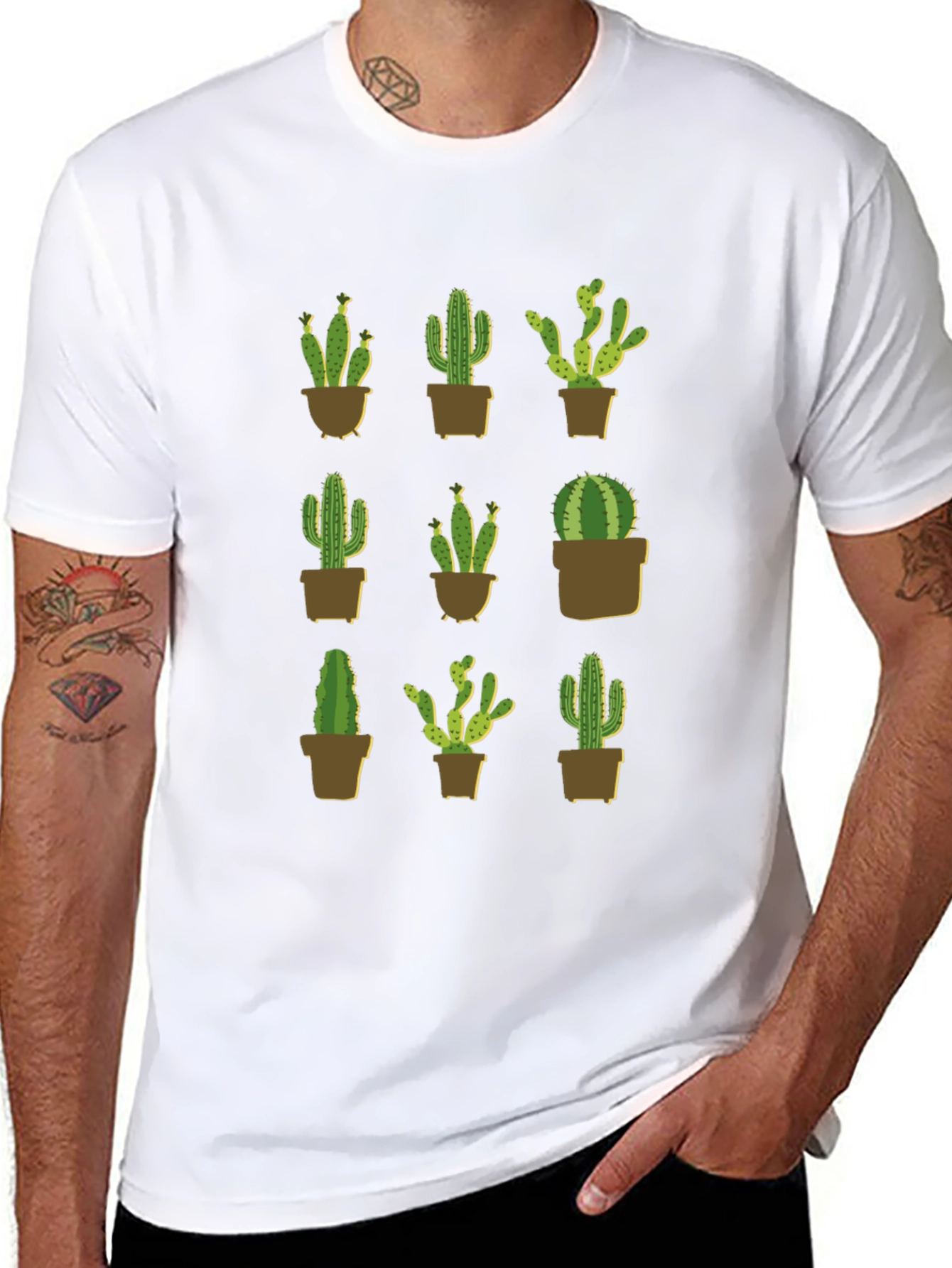 Cactus Plant Graphic Print Black T-Shirt