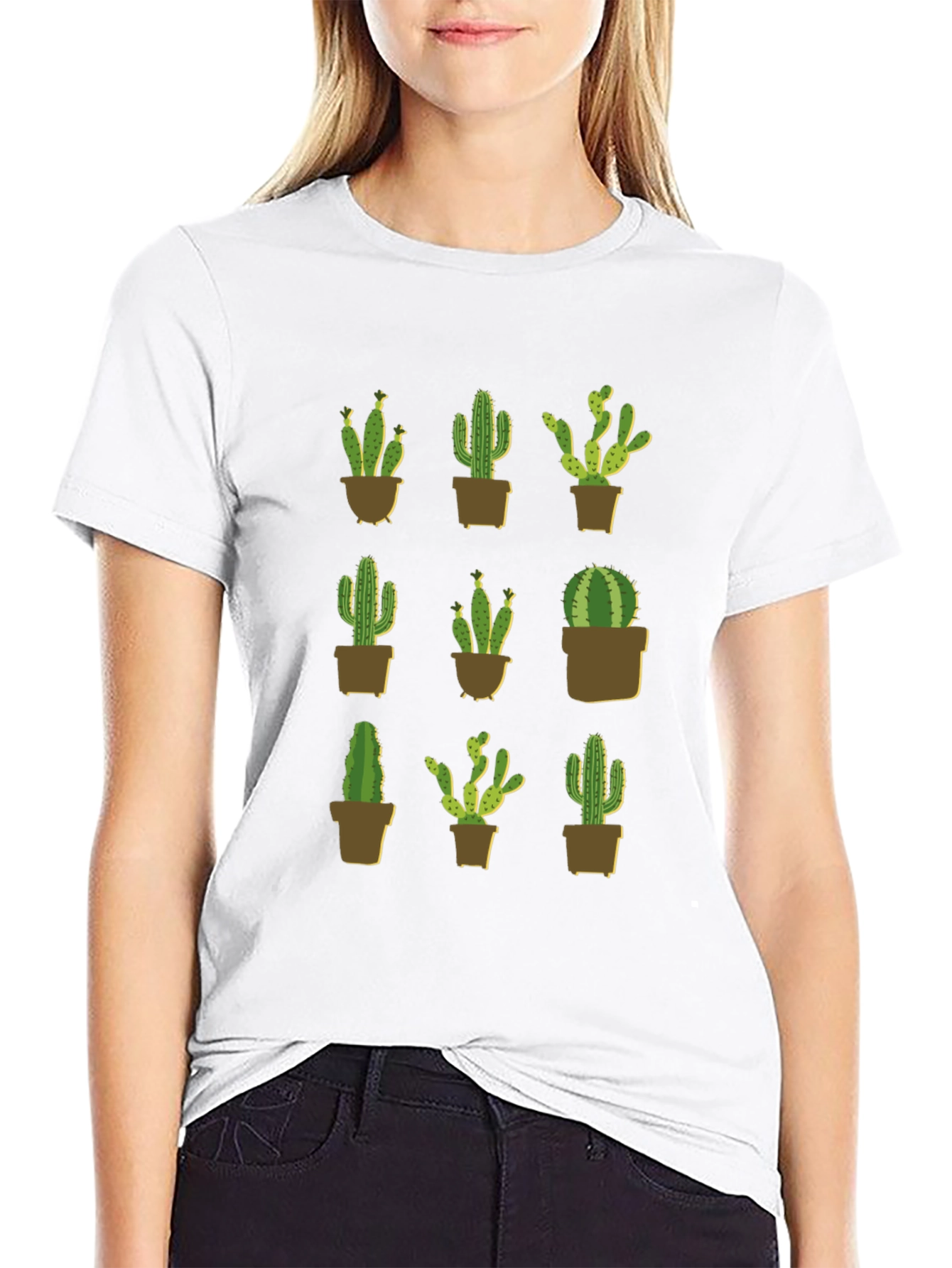 Cactus Plant Graphic Print Black T-Shirt