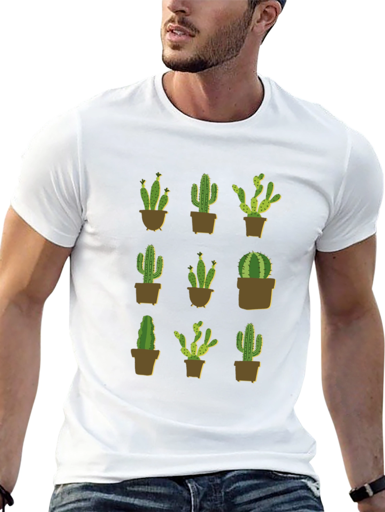 Cactus Plant Graphic Print Black T-Shirt