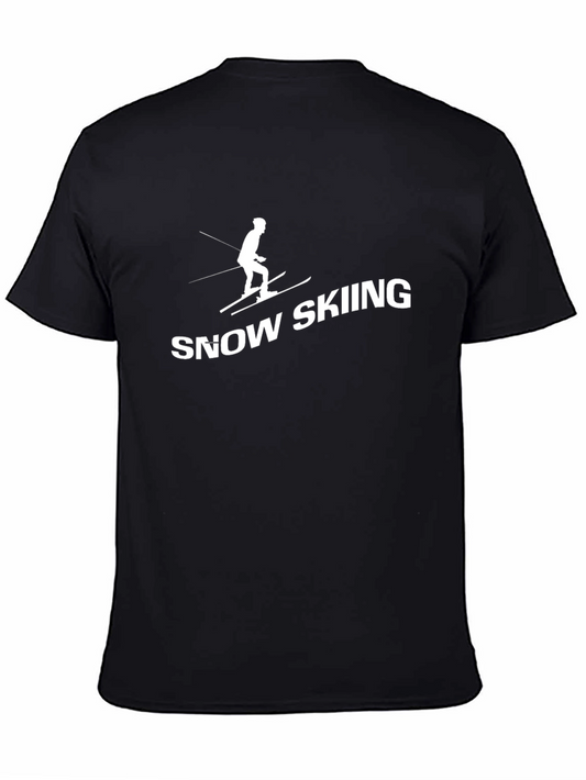 Snow Skiing Graphic Tee - Black Cotton T-Shirt