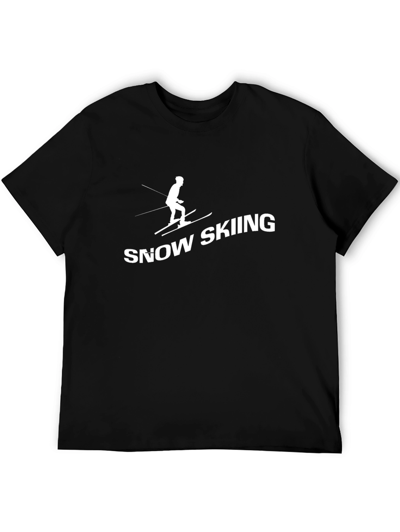 Snow Skiing Graphic Tee - Black Cotton T-Shirt