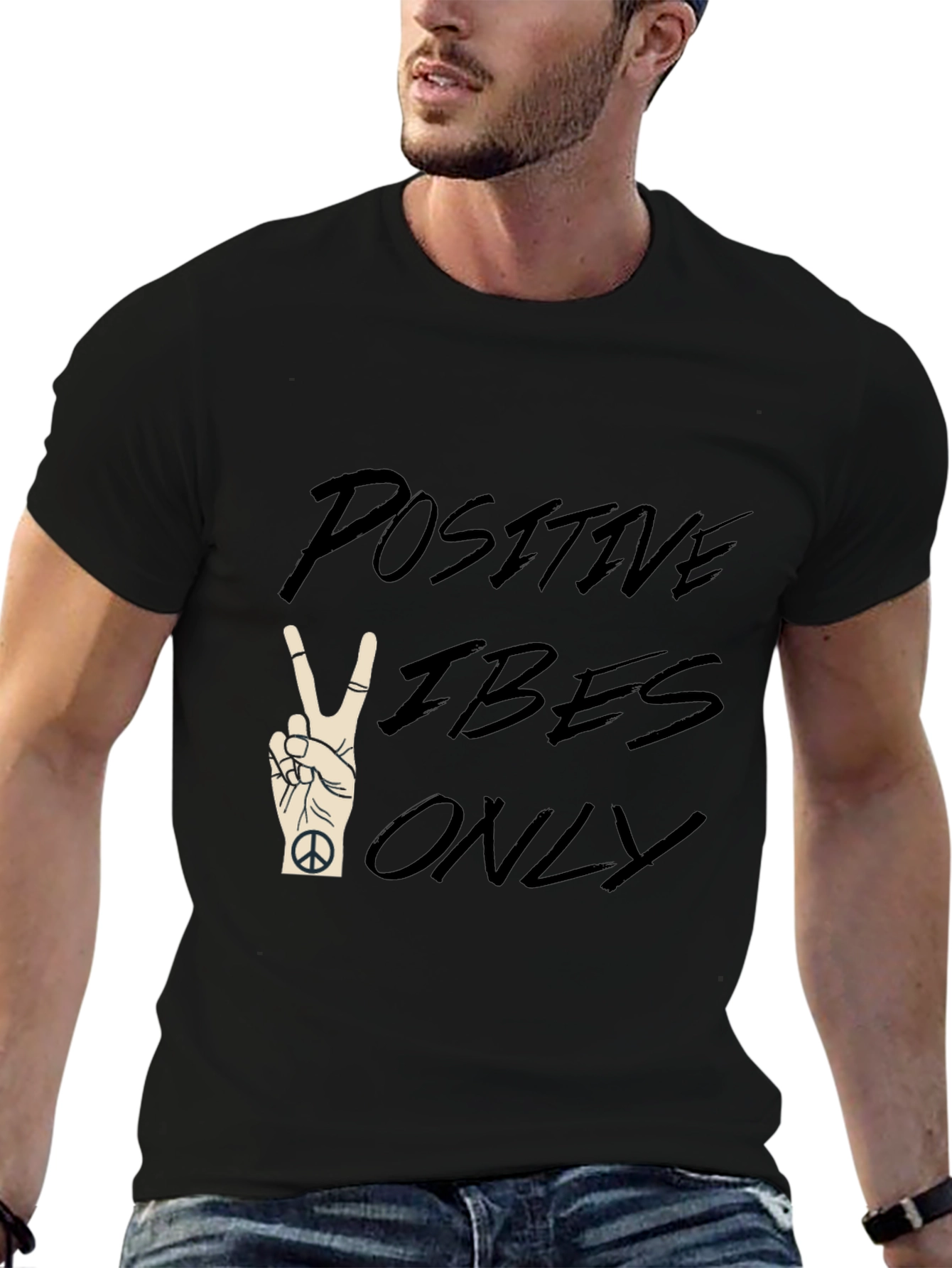 Positive Vibes Only Black Graphic T-Shirt