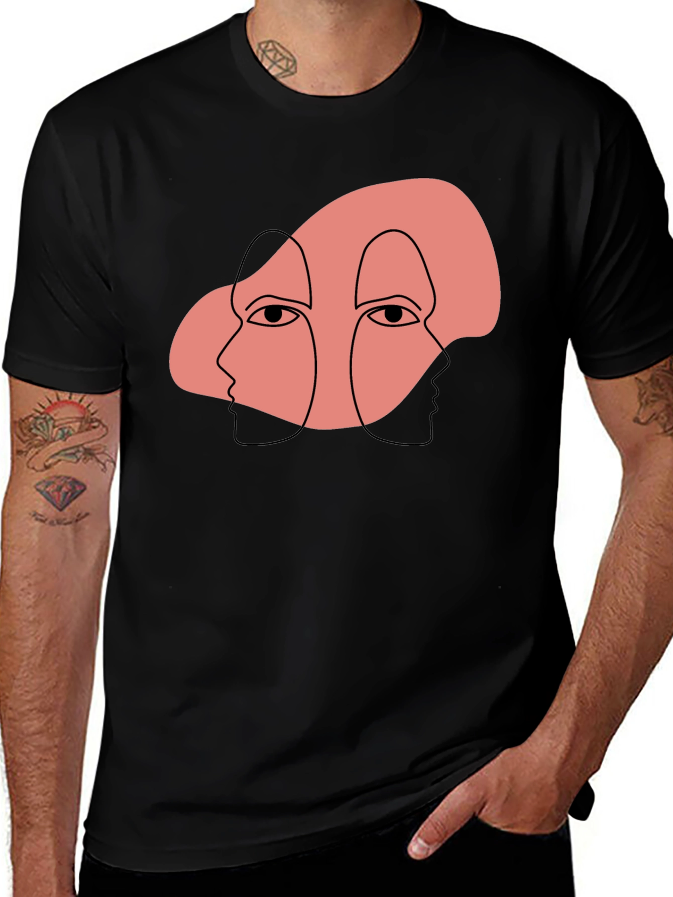 Abstract Face Graphic Print Black T-Shirt