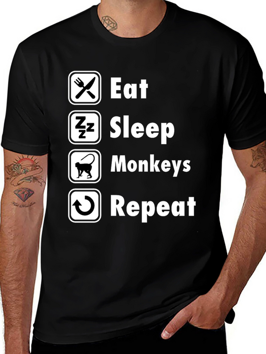 Eat Sleep Monkeys Repeat Black T-Shirt