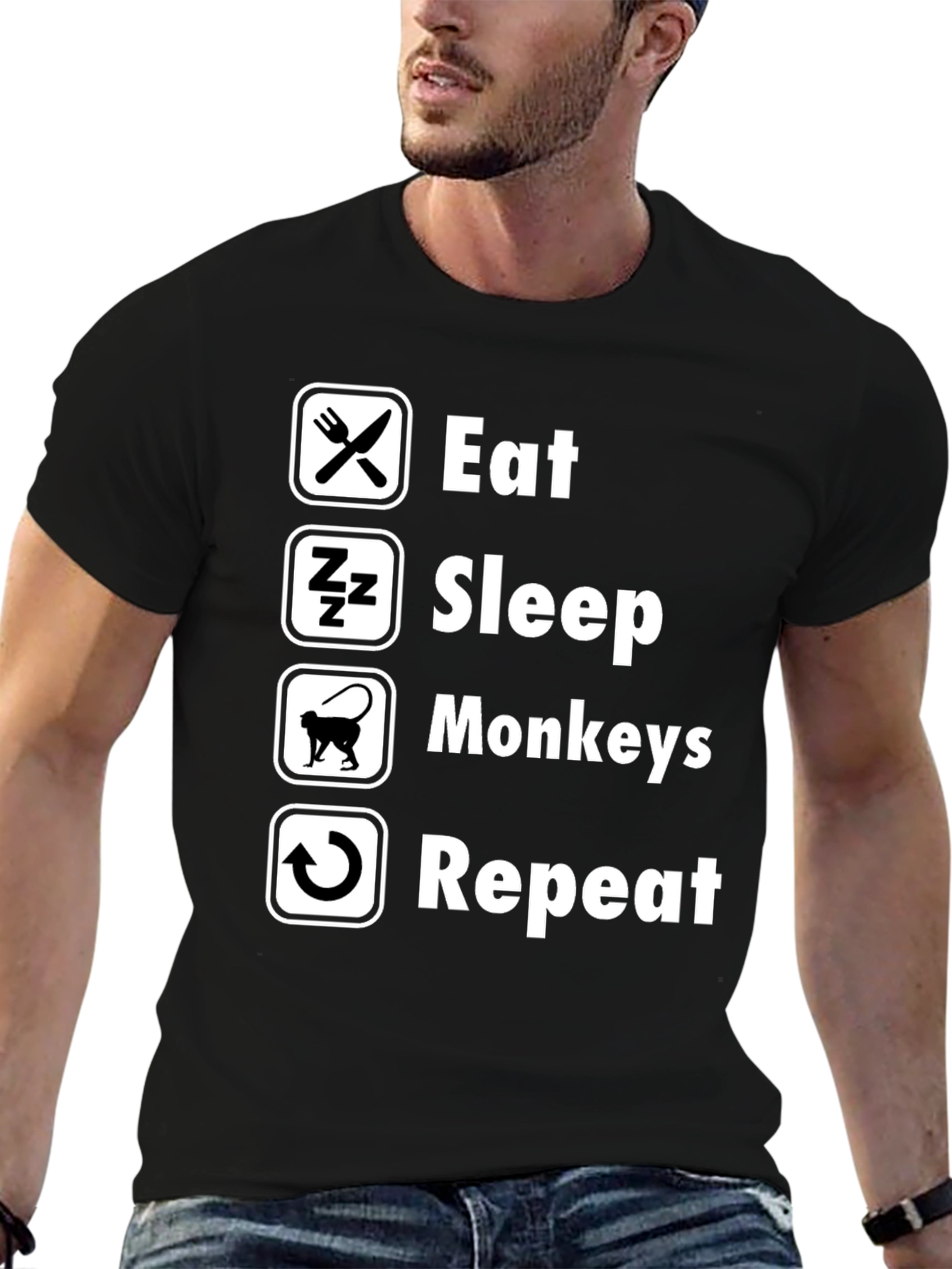 Eat Sleep Monkeys Repeat Black T-Shirt