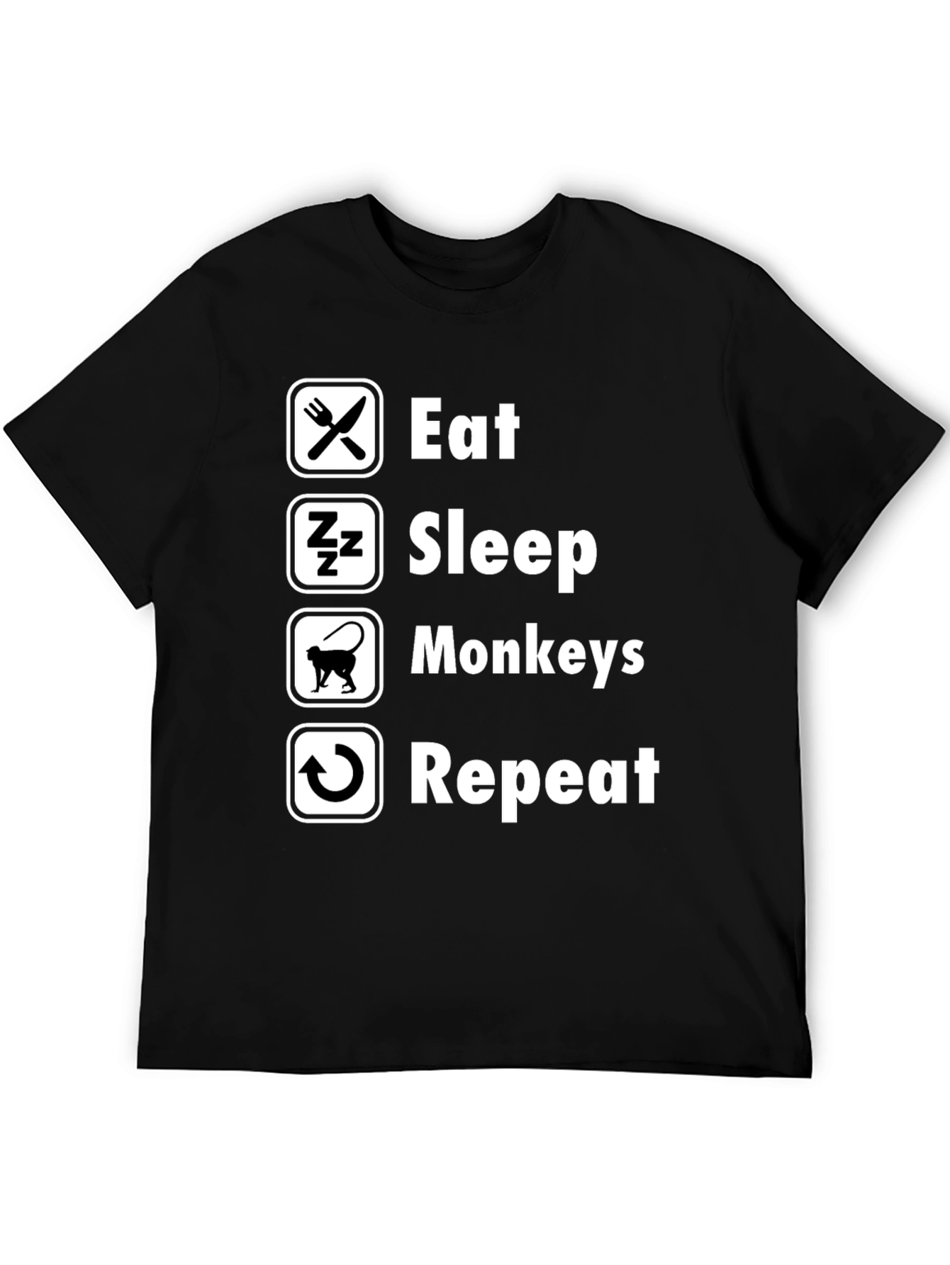 Eat Sleep Monkeys Repeat Black T-Shirt