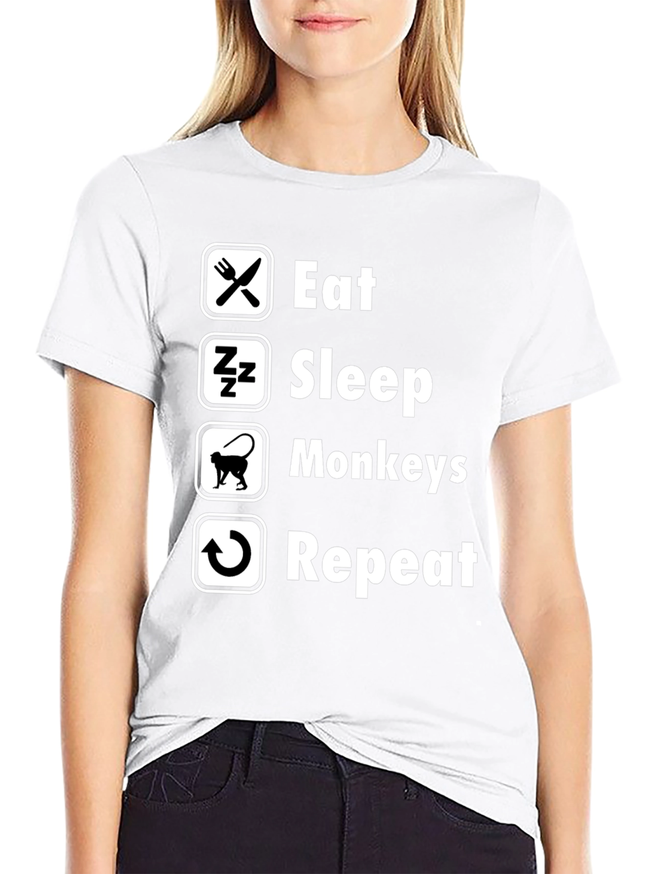 Eat Sleep Monkeys Repeat Black T-Shirt