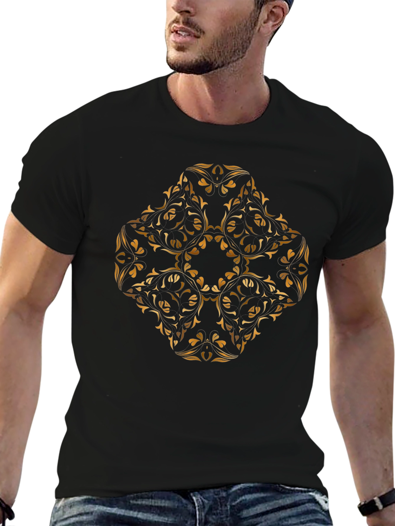 Elegant Gold Floral T-Shirt