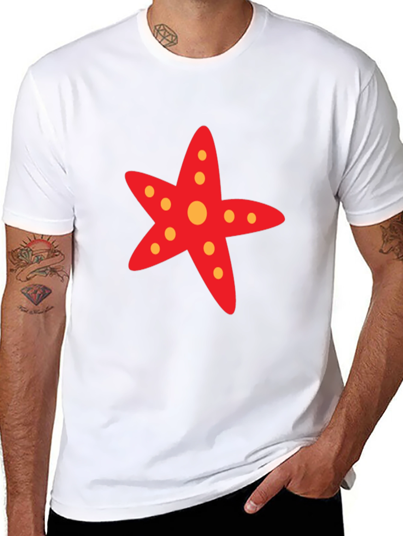 Starfish Graphic Tee - Black Cotton Casual T-Shirt