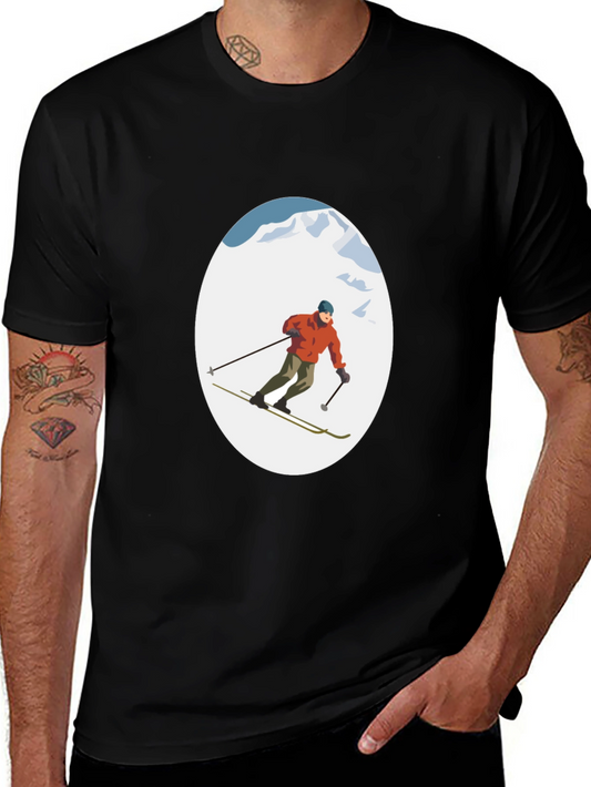 Skiing T-Shirt Black Cotton Graphic Tee