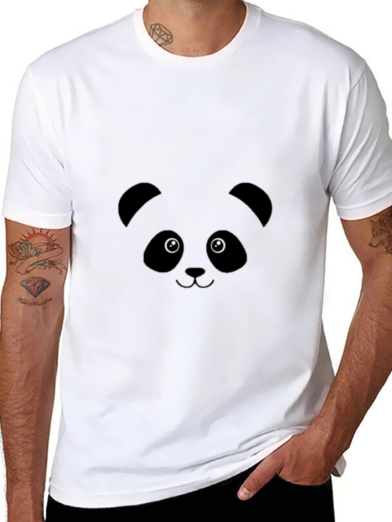 Cute Panda Face Graphic Tee - Black Unisex T-Shirt