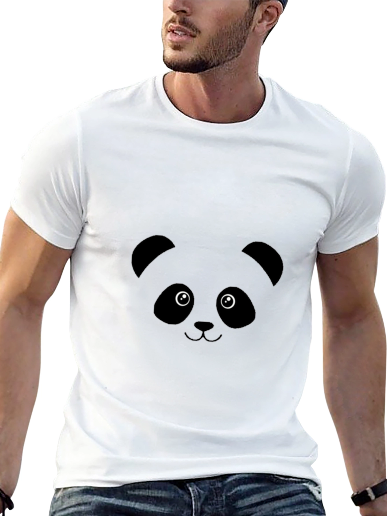 Cute Panda Face Graphic Tee - Black Unisex T-Shirt