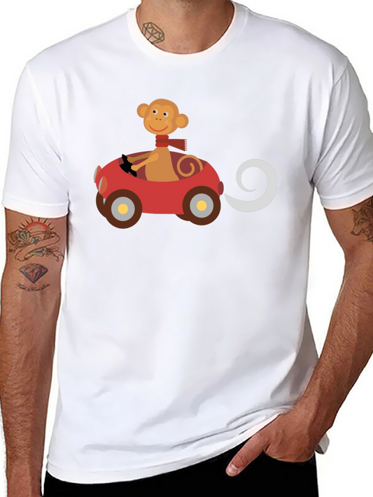 Monkey Driving Car Black T-Shirt