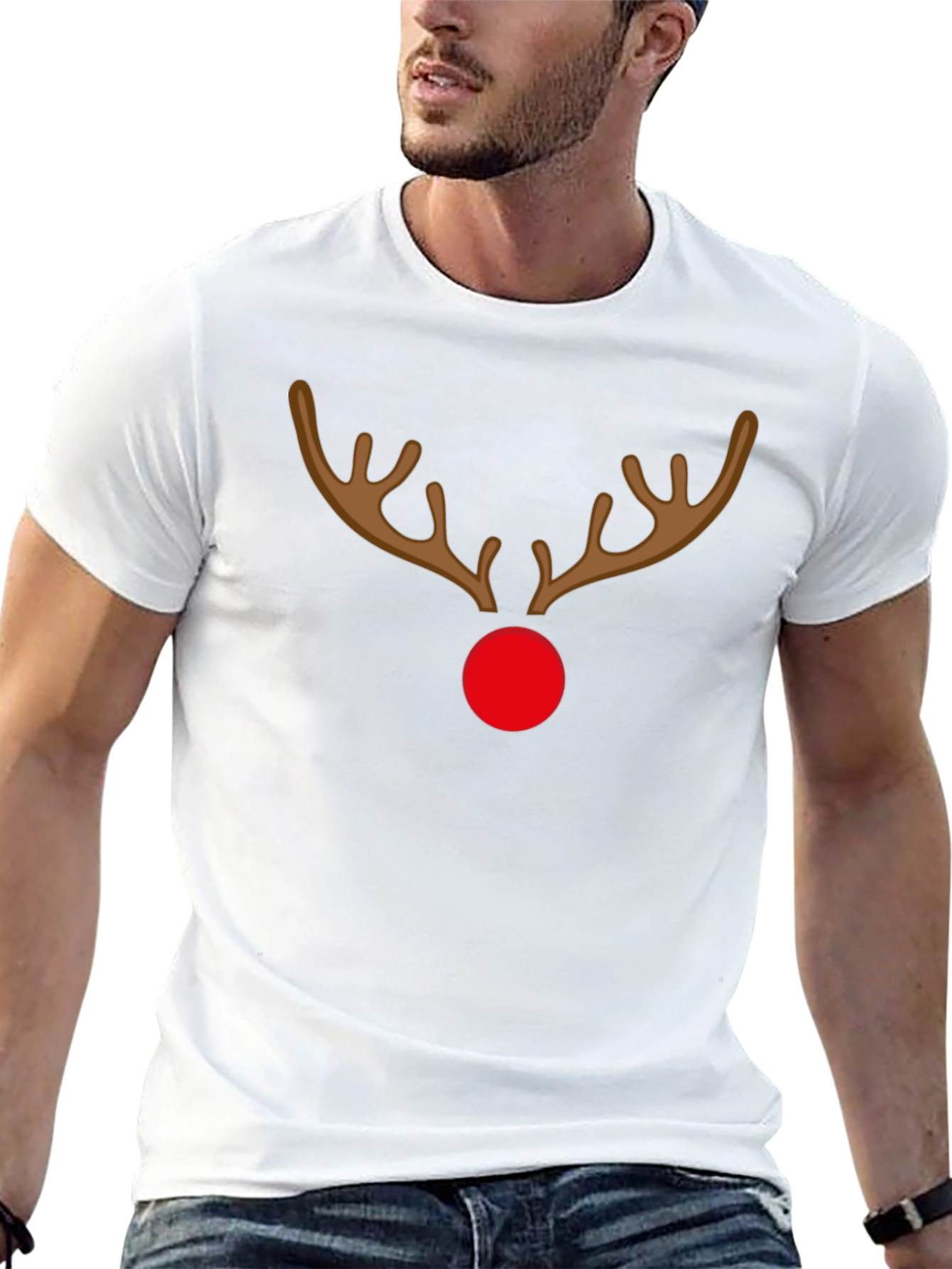Festive Reindeer Graphic Tee - Holiday Spirit